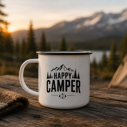 Happy Camper Emaille Tasse